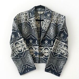 Vintage 90s Flashback Tapestry Jacket M Cropped Art to Wear Boho Woven